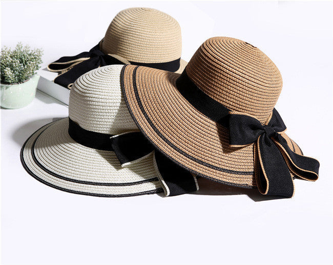 Chapeau de Soleil Femme Été Pliable | Grand Nœud Noir