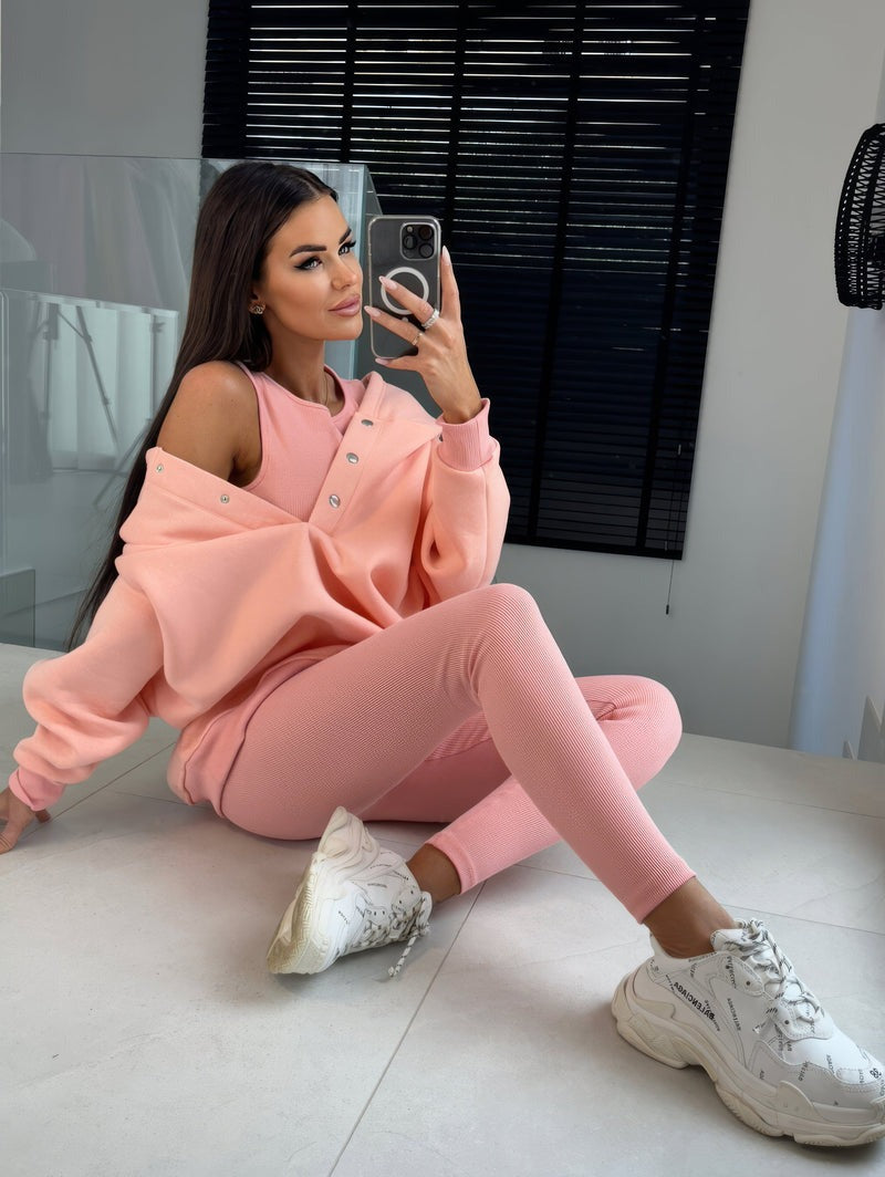 Ensemble vêtements de sport et vêtements de yoga trois pièces femme - (débardeur, legging, sweat à capuche)