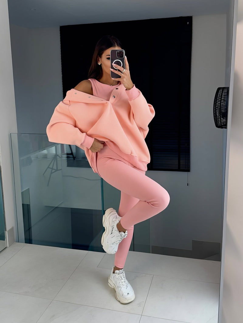 Ensemble vêtements de sport et vêtements de yoga trois pièces femme - (débardeur, legging, sweat à capuche)