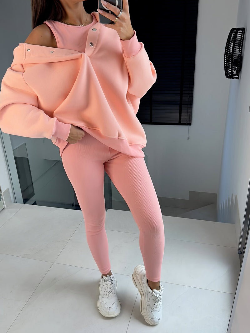 Ensemble vêtements de sport et vêtements de yoga trois pièces femme - (débardeur, legging, sweat à capuche)