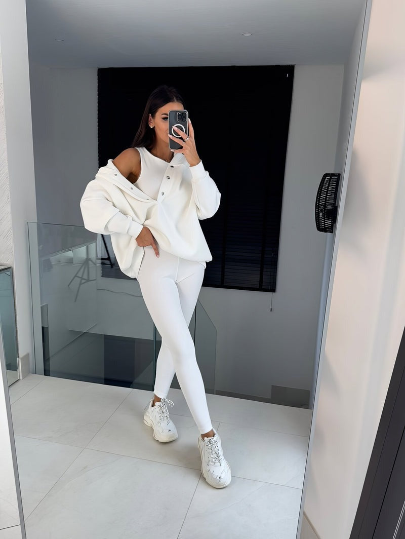 Ensemble vêtements de sport et vêtements de yoga trois pièces femme - (débardeur, legging, sweat à capuche)