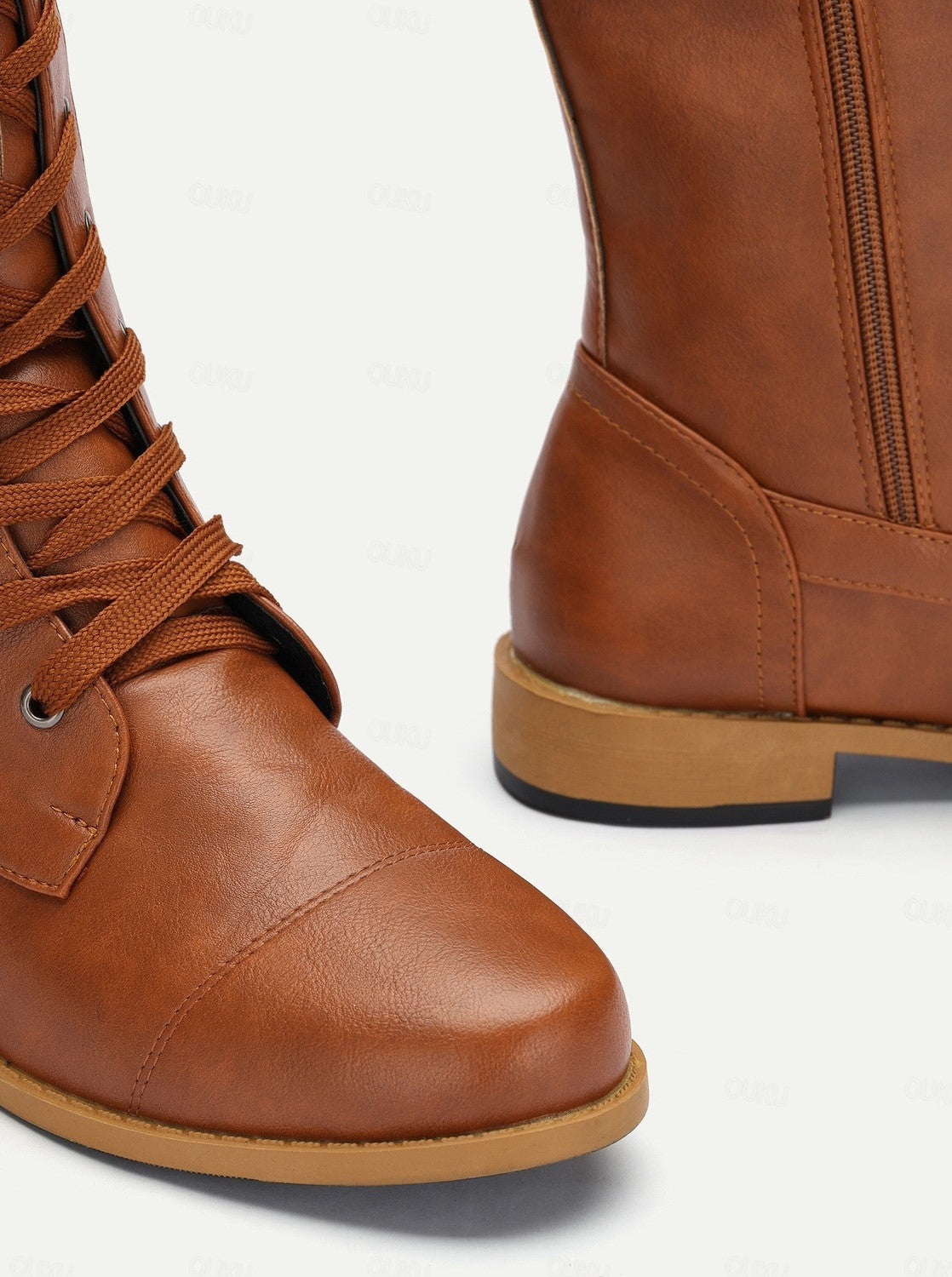 Bottes à Lacets en Similicuir avec Zip Latéral