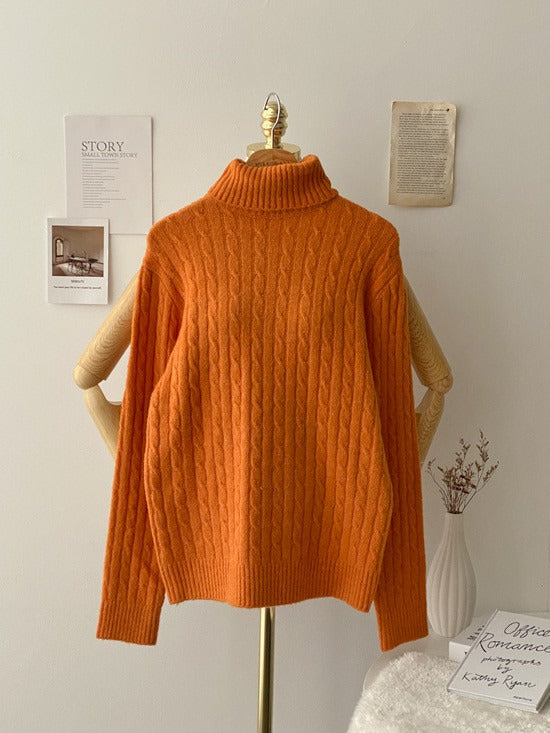 Pull Col Roulé Épais en Maille Torsadée