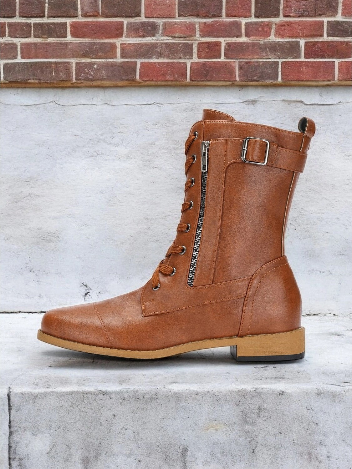 Bottes à Lacets en Similicuir avec Zip Latéral